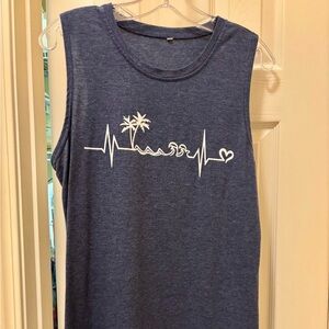 Blue Sleeveless Graphic Tank Top